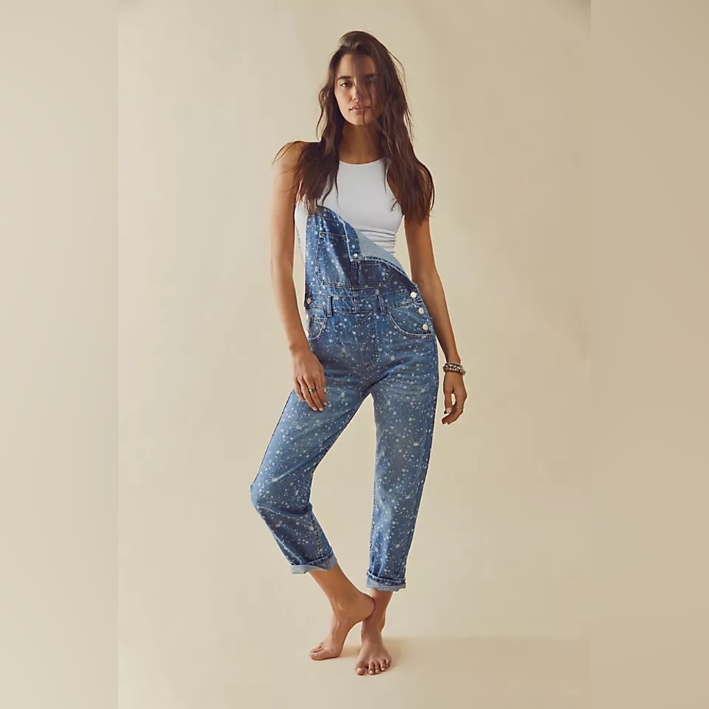 Free People Ziggy Bleach Splatter Overalls